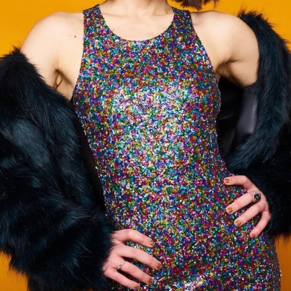 Multicolored sequined MINKPINK mini dress aka possibly my favorite dress ever!